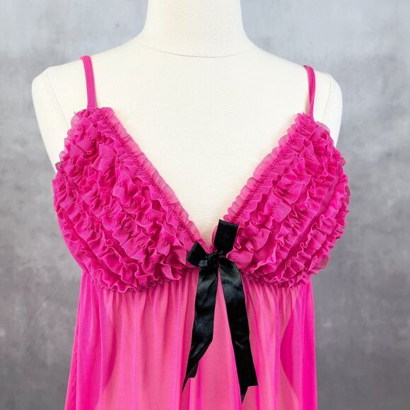 Babydoll Chemise Slip Dress Womens S/M Ruffled Coquette‎ Lingerie Boudoir Dainty - Picture 5 of 6